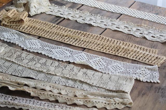 photo of vintage handmade crochet lace edgings & insertion, salvaged antique sewing trims #7