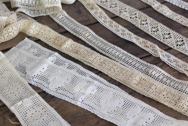 photo of vintage handmade crochet lace edgings & insertion, salvaged antique sewing trims #8