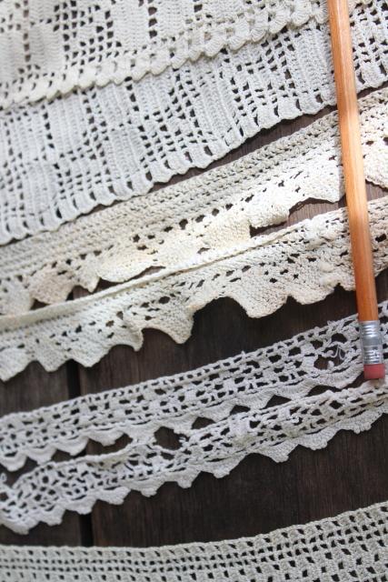 photo of vintage handmade crochet lace edgings & insertion, salvaged antique sewing trims #9