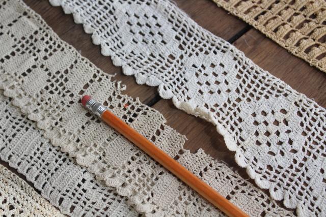 photo of vintage handmade crochet lace edgings & insertion, salvaged antique sewing trims #11