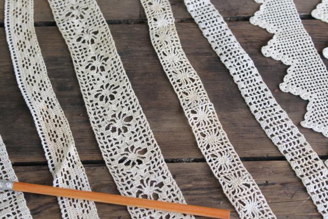 photo of vintage handmade crochet lace edgings & insertion, salvaged antique sewing trims #12