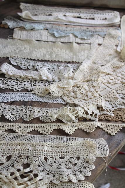 photo of vintage handmade crochet lace edgings & insertion, salvaged antique sewing trims #1