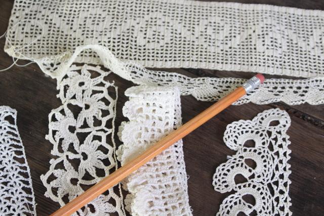 photo of vintage handmade crochet lace edgings & insertion, salvaged antique sewing trims #2