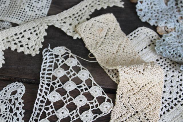 photo of vintage handmade crochet lace edgings & insertion, salvaged antique sewing trims #3