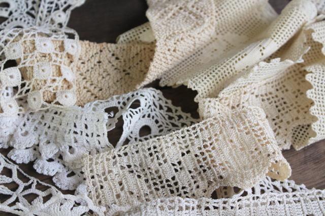 photo of vintage handmade crochet lace edgings & insertion, salvaged antique sewing trims #5