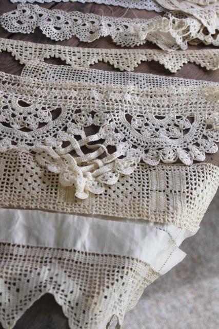 photo of vintage handmade crochet lace edgings & insertion, salvaged antique sewing trims #9