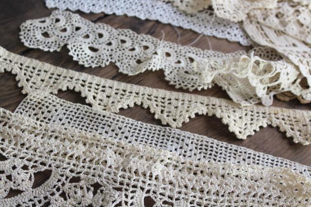 photo of vintage handmade crochet lace edgings & insertion, salvaged antique sewing trims #10