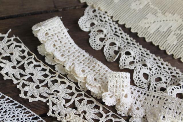 photo of vintage handmade crochet lace edgings & insertion, salvaged antique sewing trims #11