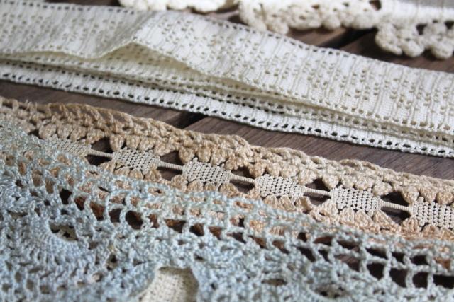 photo of vintage handmade crochet lace edgings & insertion, salvaged antique sewing trims #13