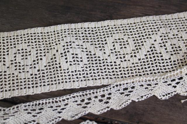 photo of vintage handmade crochet lace edgings & insertion, salvaged antique sewing trims #16