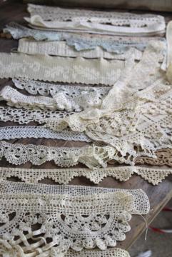 catalog photo of vintage handmade crochet lace edgings & insertion, salvaged antique sewing trims