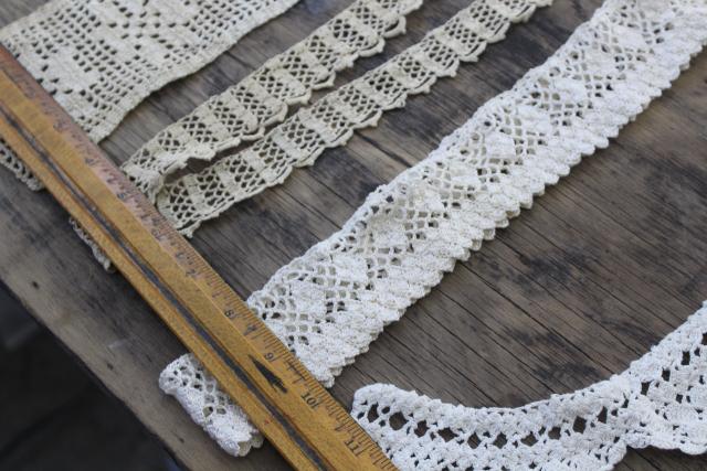 photo of vintage handmade crochet lace edgings & insertion, salvaged antique sewing trims #5