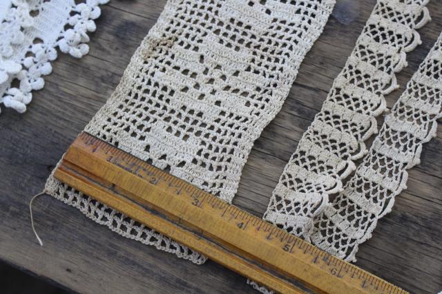 photo of vintage handmade crochet lace edgings & insertion, salvaged antique sewing trims #6