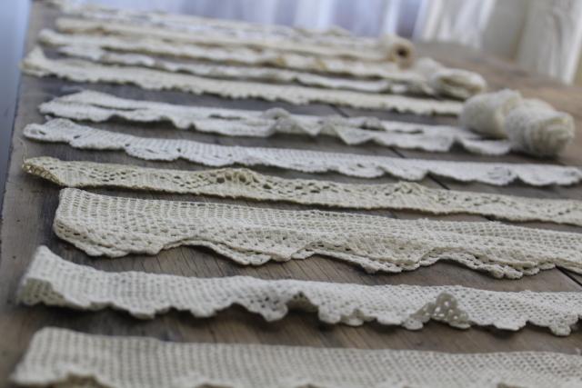 photo of vintage handmade crochet lace edgings & insertion, salvaged antique sewing trims #8