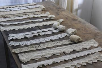 catalog photo of vintage handmade crochet lace edgings & insertion, salvaged antique sewing trims