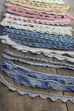 catalog photo of vintage handmade crochet lace edgings & insertion, salvaged antique sewing trims