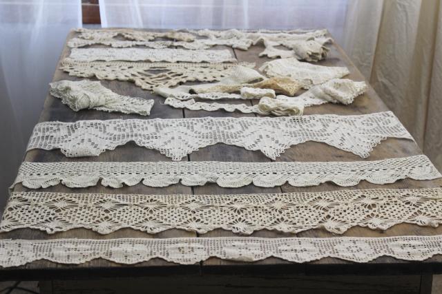 photo of vintage handmade crochet lace edgings & insertion, salvaged antique sewing trims #1