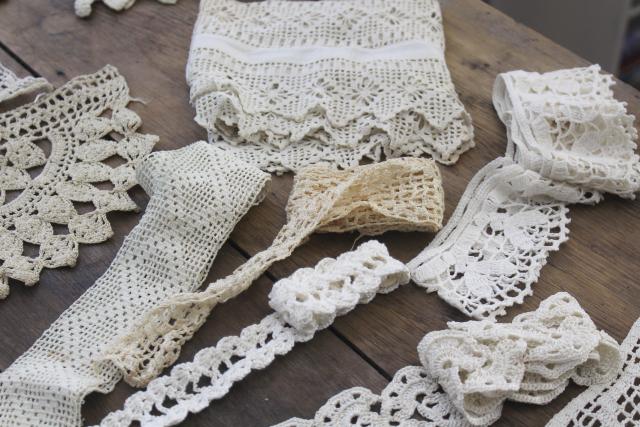 photo of vintage handmade crochet lace edgings & insertion, salvaged antique sewing trims #2