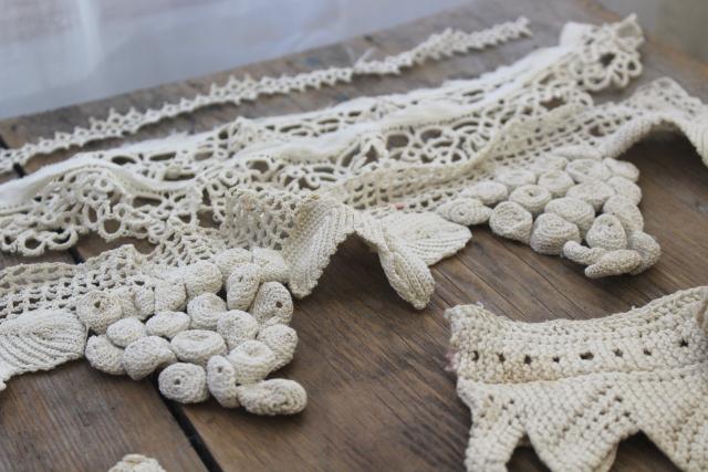 photo of vintage handmade crochet lace edgings & insertion, salvaged antique sewing trims #3