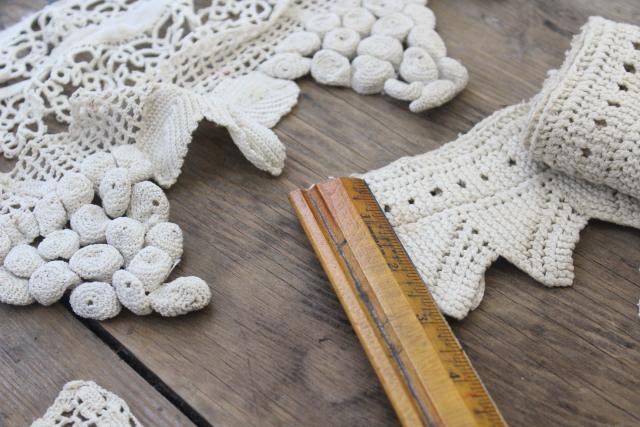 photo of vintage handmade crochet lace edgings & insertion, salvaged antique sewing trims #4