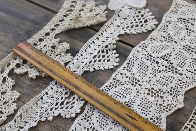 photo of vintage handmade crochet lace edgings & insertion, salvaged antique sewing trims #13