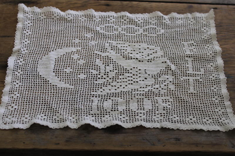 photo of vintage handmade crochet lace w/ emblems IOOF fraternal International Order of Odd Fellows #1