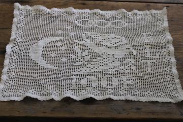 catalog photo of vintage handmade crochet lace w/ emblems IOOF fraternal International Order of Odd Fellows