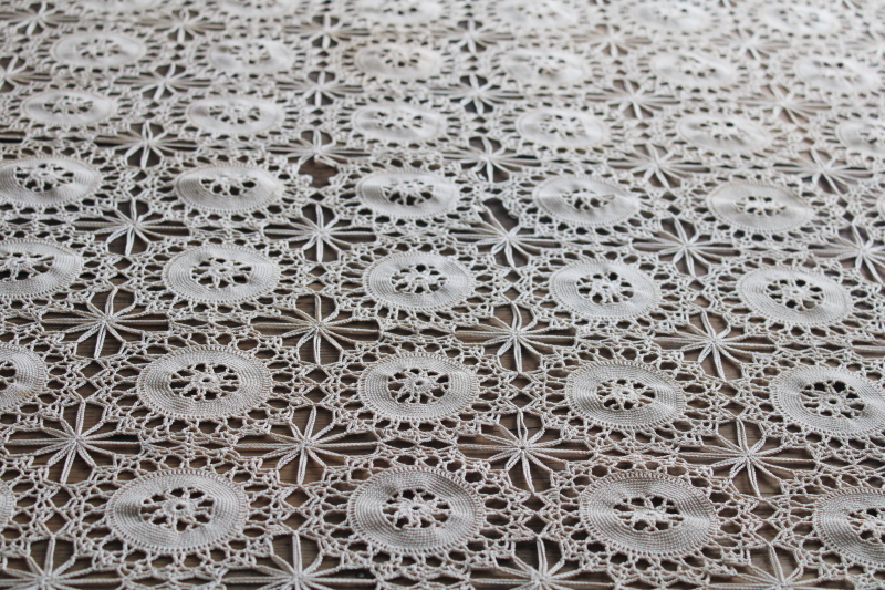 photo of vintage handmade crochet lace tablecloth ecru cotton thread lace flower motifs #6