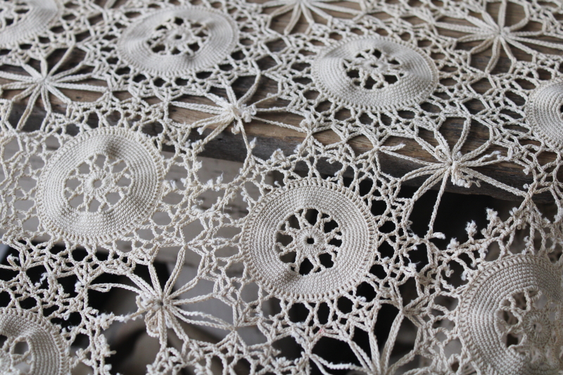 photo of vintage handmade crochet lace tablecloth ecru cotton thread lace flower motifs #8