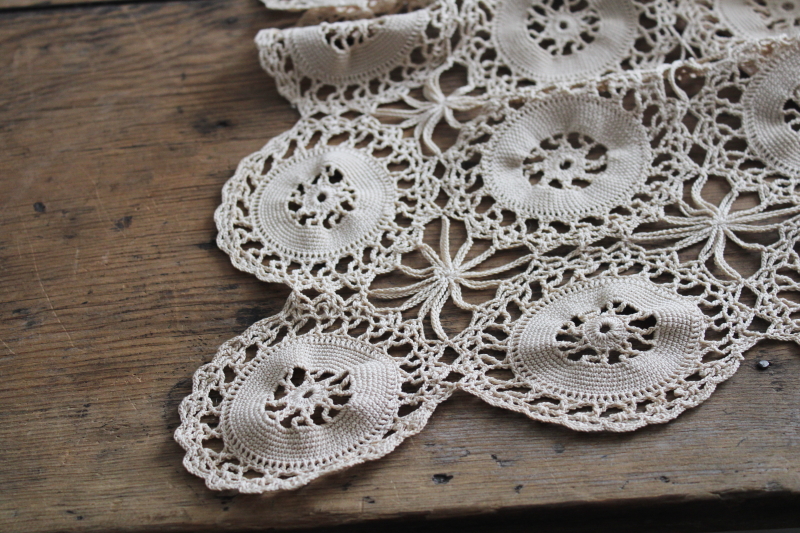 photo of vintage handmade crochet lace tablecloth ecru cotton thread lace flower motifs #10