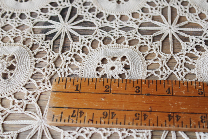 photo of vintage handmade crochet lace tablecloth ecru cotton thread lace flower motifs #11