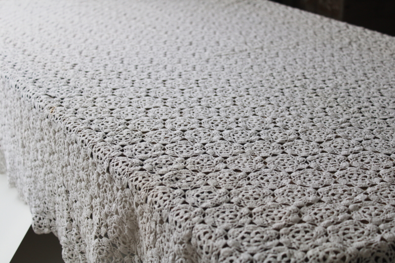 photo of vintage handmade crochet lace tablecloth, upcycle fabric for sewing, curtains, wedding decor #1