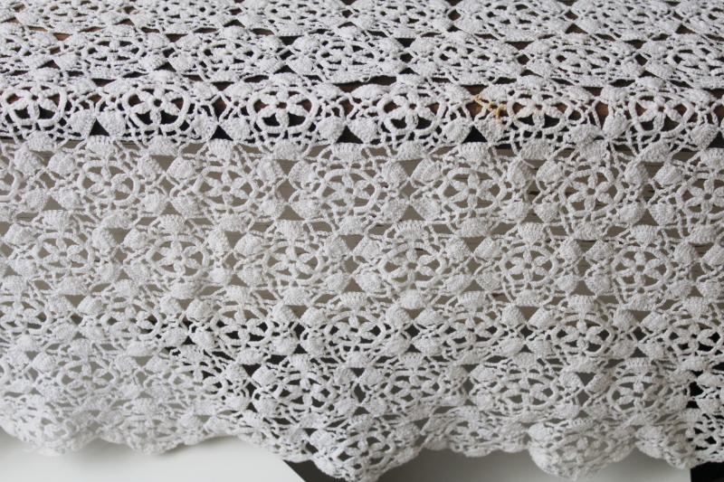 photo of vintage handmade crochet lace tablecloth, upcycle fabric for sewing, curtains, wedding decor #2