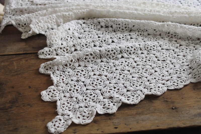 photo of vintage handmade crochet lace tablecloth, upcycle fabric for sewing, curtains, wedding decor #5