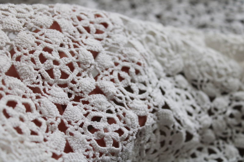 photo of vintage handmade crochet lace tablecloth, upcycle fabric for sewing, curtains, wedding decor #6