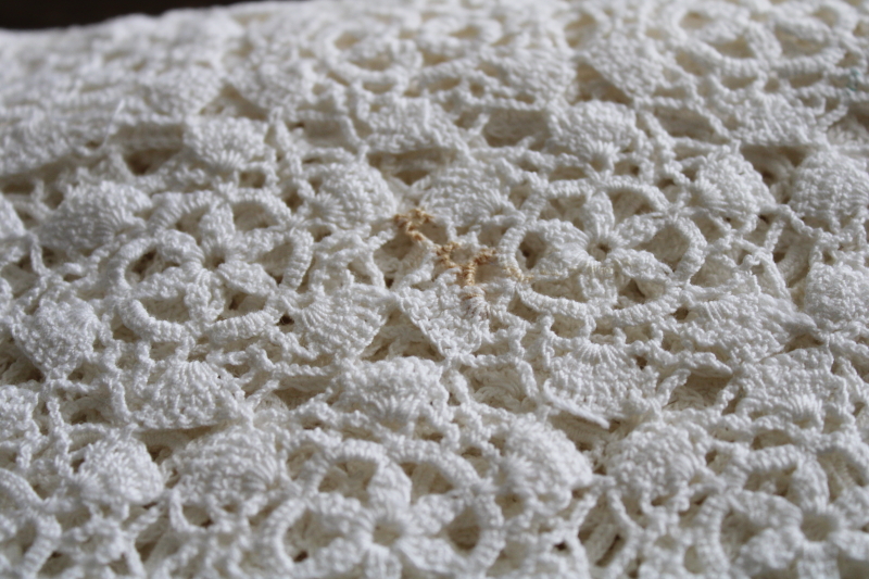 photo of vintage handmade crochet lace tablecloth, upcycle fabric for sewing, curtains, wedding decor #7