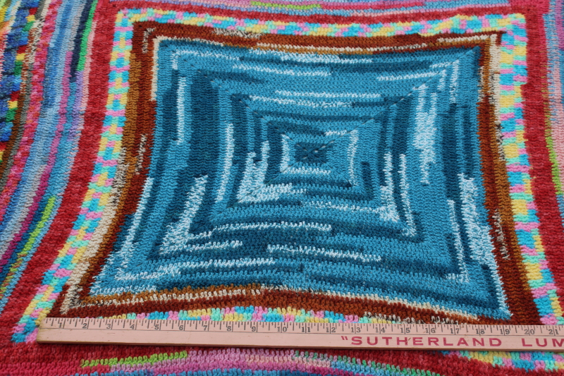 photo of vintage handmade crochet throw or shawl, soft light stretchy wrap or mini blanket, rainbow colors  #2