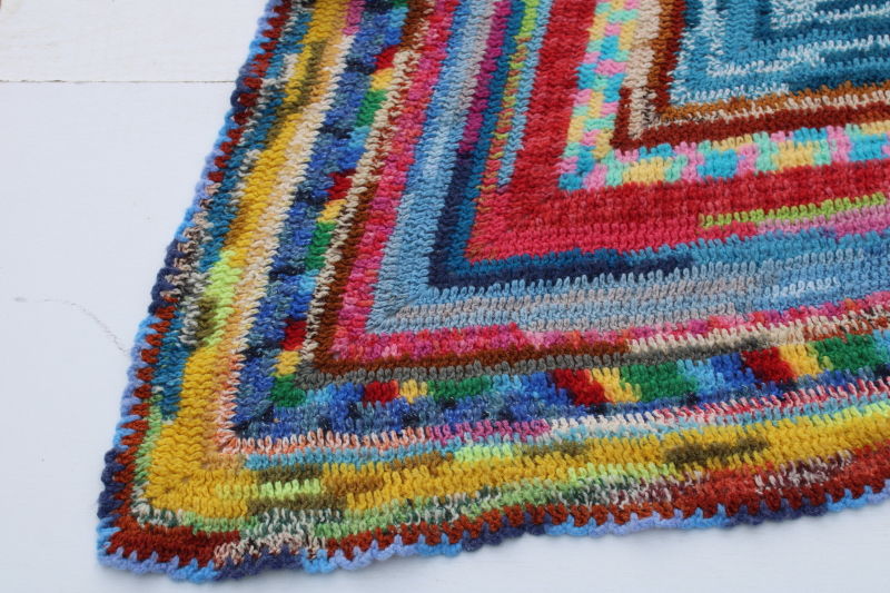 photo of vintage handmade crochet throw or shawl, soft light stretchy wrap or mini blanket, rainbow colors  #3