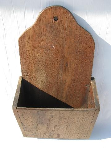 photo of vintage handmade walnut wood wall box or match holder, black forest primitive style #3