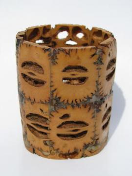 catalog photo of vintage hand-made wood match holder, made of black walnuts