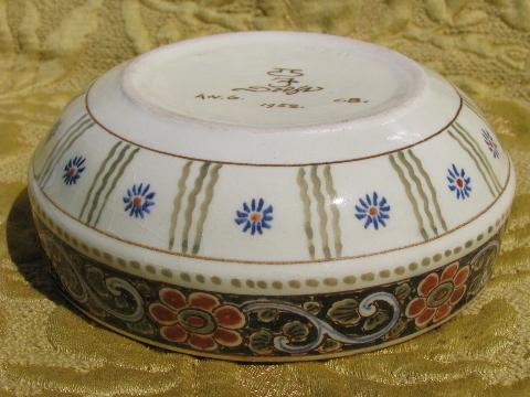 photo of vintage hand-painted Delft pottery polychrome bowl signed and numbered #2