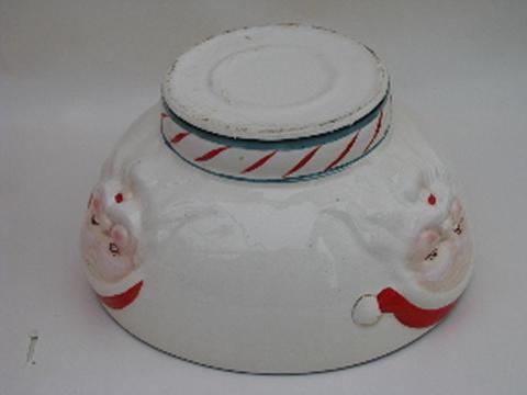 photo of vintage hand-painted Japan ceramic punch bowl, Christmas Santa Claus #3