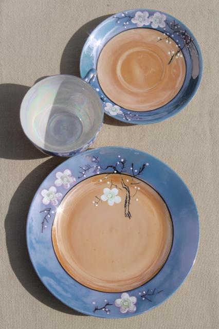 photo of vintage hand-painted Japan cherry / plum blossom porcelain tea set, pot, cups & saucers, plates #5