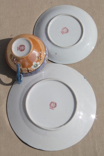 photo of vintage hand-painted Japan cherry / plum blossom porcelain tea set, pot, cups & saucers, plates #6