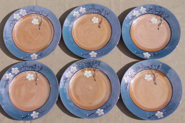 photo of vintage hand-painted Japan cherry / plum blossom porcelain tea set, pot, cups & saucers, plates #8