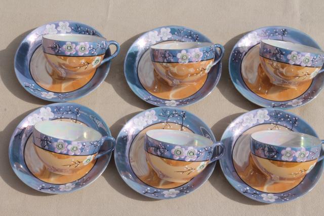 photo of vintage hand-painted Japan cherry / plum blossom porcelain tea set, pot, cups & saucers, plates #11