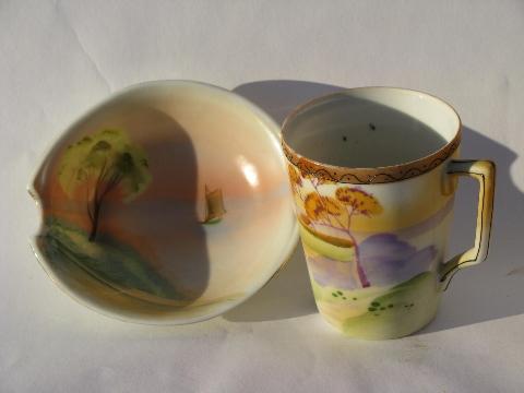 photo of vintage hand-painted Japan chinaware, porcelain cups & saucers, tea set pieces #4
