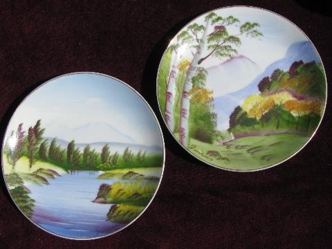 photo of vintage hand-painted Japan plates collection, landscapes, nature scenes #2