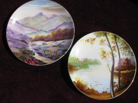 photo of vintage hand-painted Japan plates collection, landscapes, nature scenes #3