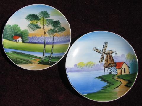 photo of vintage hand-painted Japan plates collection, landscapes, nature scenes #4